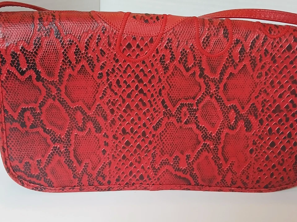 Bolso Bandolera Vintage Carlos Falchi Estampado Piel de Serpiente Rojo Nueva York EE. UU. Foto 4 de 4