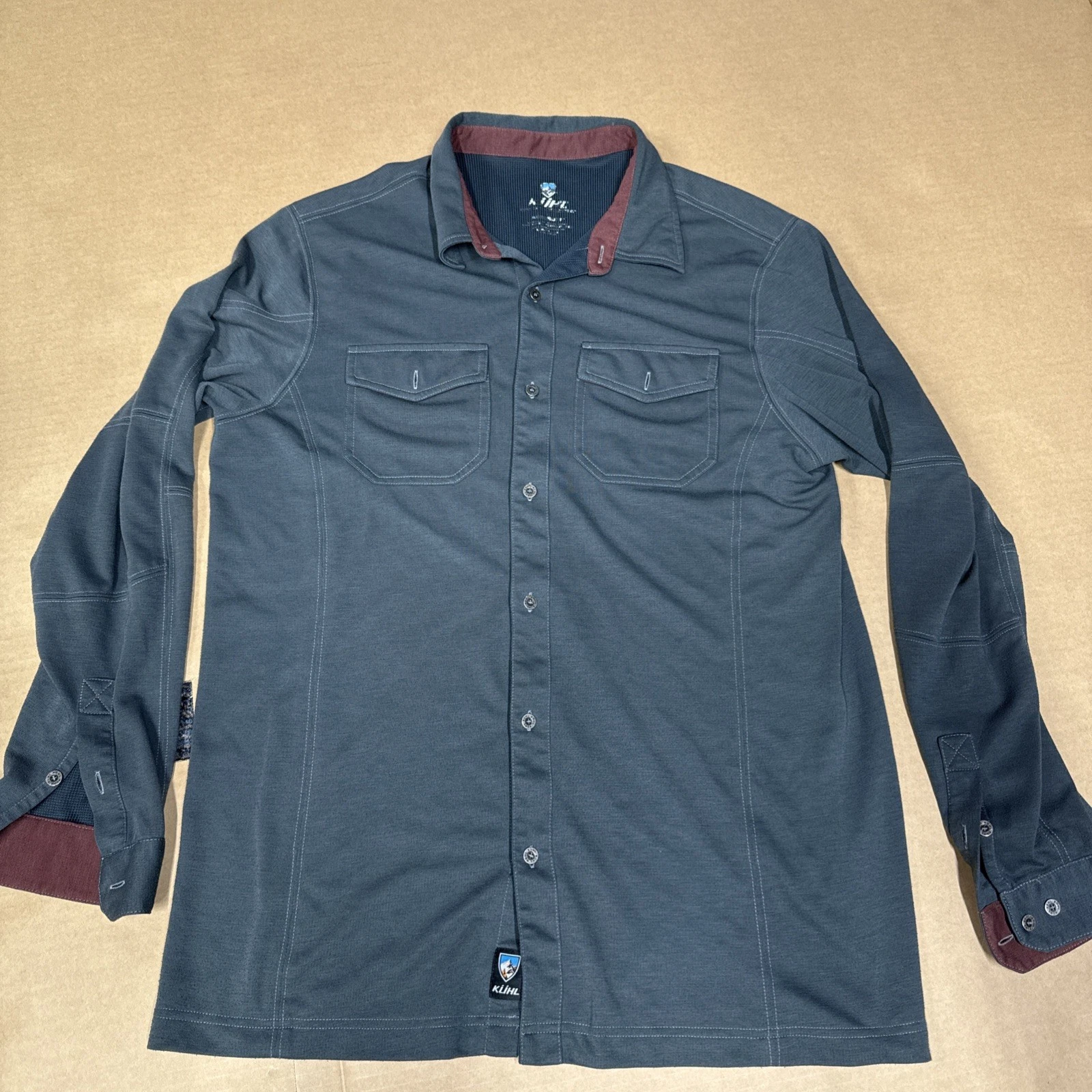 Kuhl Button Up Shirt Men Large Long Sleeve Grey Pockets RN108846 Hiking Outdoor