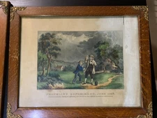 Original Currier and Ives framed print FRANKLIN'S EXPERIMENT, JUNE 1752. C2128