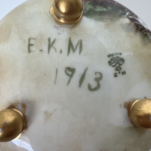 Antique MZ Austria Footed Bowl Set 1913 Signed Moritz Zdekauer Green w/Gold Trim - Picture 12 of 16