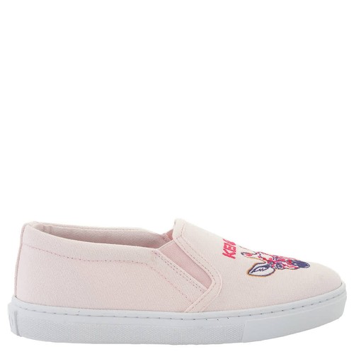 Kenzo Girls Pink Animal Logo Embroidered Slip-On Sneakers
