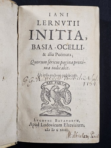 1614 VELLUM 2 vol in 1 POETRY Initia, Basia, Ocelli Jan Leernout Poematum RARE - Imagen 13 de 19