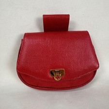 Salvatore Ferragamo Gancini Red Leather Waist Pouch Gold Hardware Auth