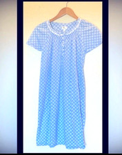 ARIA Cotton Nightgown Size Small Blue White Lace Trim Smocked Collar Buttons EC