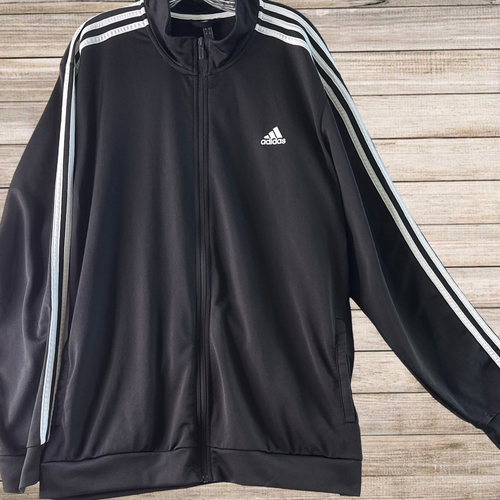 Adidas PrimeGreen 2XL Black with White Stripe Full Zip Jacket, High Neck - Picture 2 of 12