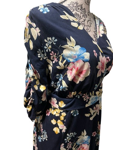 Kiyonna Damen Gr. 2X Marineblau Blumenmuster Knielanges Kleid Rüschenärmel Neu mit Etikett - Bild 4 von 13
