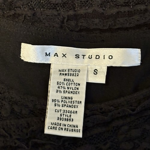 S / XS Max Studio Stretch Black Lace Textured Asymmetric Handkerchief Hem Dress - Picture 3 of 10