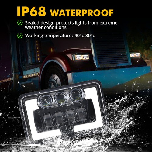 4x6" LED Headlight H4656/4651 Hi-Lo For Kenworth T800 W900 Peterbilt 357 379 378 - Picture 7 of 12