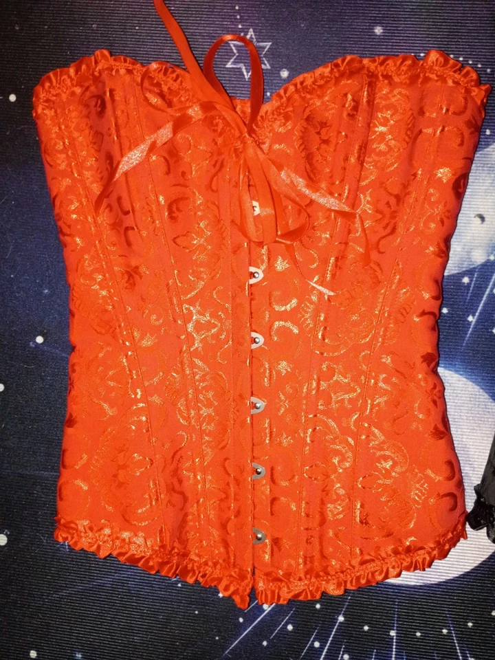 Corsé Rojo Con Cordones Con Cintas Gótico Dominatrix Talla Pequeña Excelente+ Estado  Foto 2 de 4