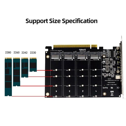 4-Port M.2 NVME SSD to PCIe 3.0 4.0 X16 Connector Expansion Card 4 x 32Gbps - Photo 7/9