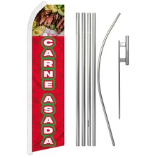 Carne Asada (Red) Swooper Advertising Flag & Pole Kit