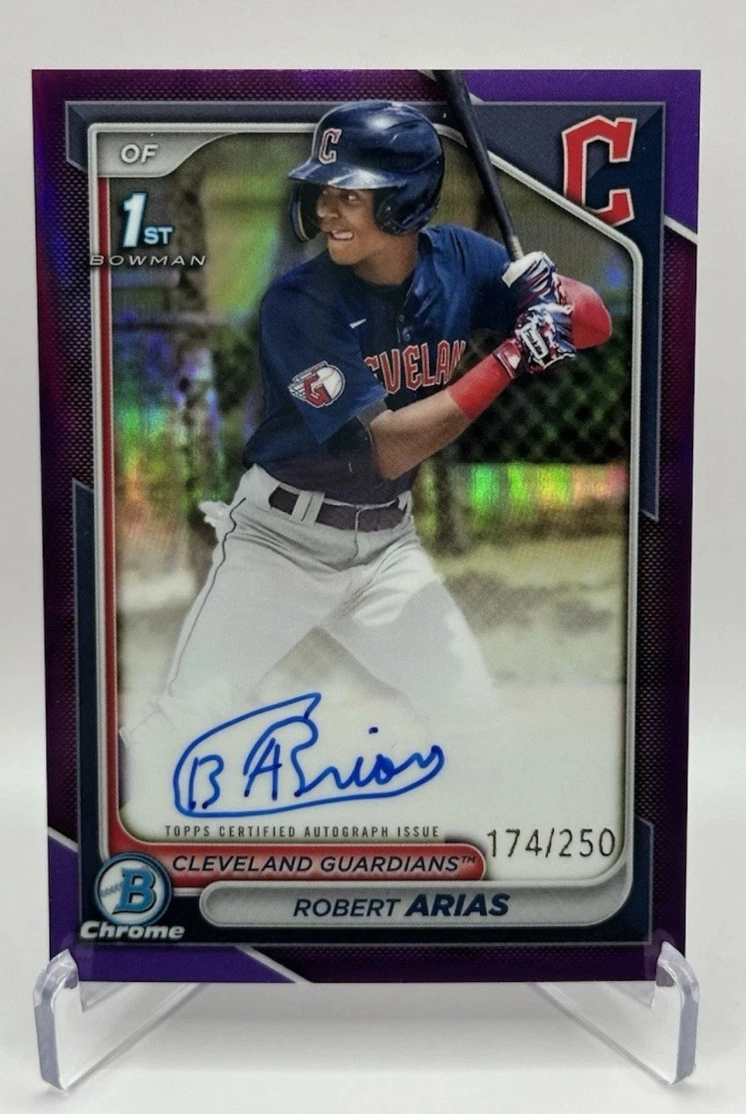 2024 Bowman Chrome ROBERT ARIAS 1st Bowman AUTO PURPLE Refractor GUARDIANS /250