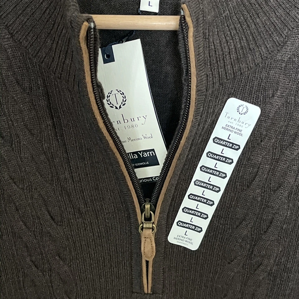 Suéter Pullover Para Hombres TURNBURY LANA MERINO Marrón 1/4 Cremallera Manga Larga Talla XL LEER Foto 3 de 4
