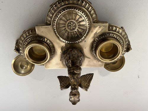 Art Nouveau Brass Double Ink Stand Heavy With Griffin - Foto 12 di 20
