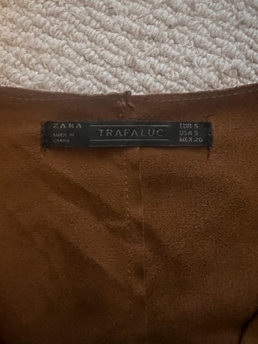 Zara brown faux suede v neck top in size S - Picture 3 of 4