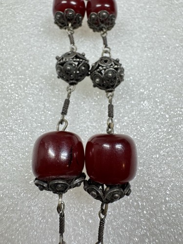 Pendientes Collar Baquelita Tallada Rosa Ámbar Cereza Antiguo Art Deco Vintage - Imagen 19 de 20