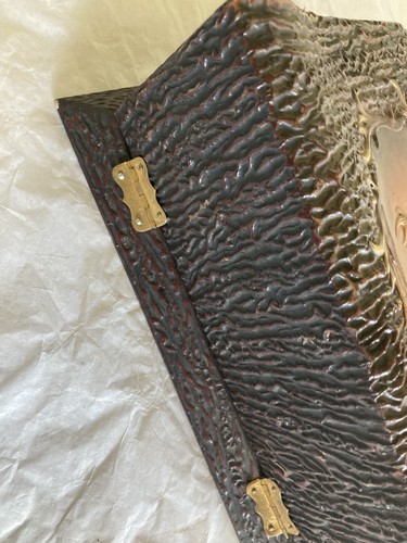 Antica custodia toelettatura in celluloide corno di cervo con maestoso cammeo di cervo e specchio - Foto 11 di 21