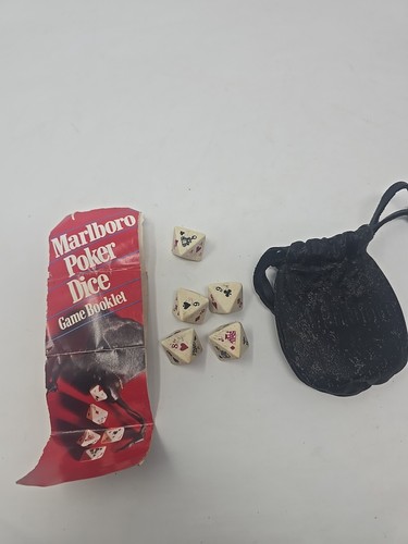 Vintage Marlboro set di 5 dadi poker 8 lati gioco con custodia in pelle nera