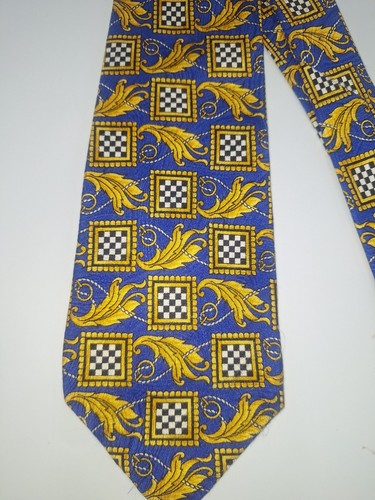 CORBATA GIANNI VERSACE 100% SEDA FIRMADA AZUL/ORO BARROCO VINTAGE DISEÑADOR Excelente - Imagen 1 de 4