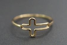 14K Solid Yellow Gold High Polished Fancy Sideways Cross Ring. Size 7