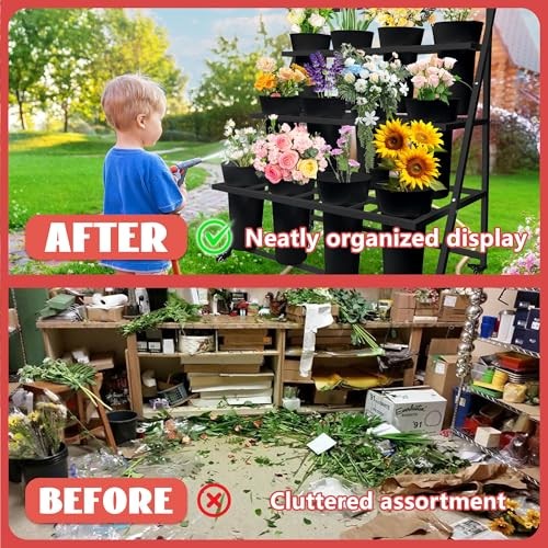 Flower Display Stand with 12 Buckets, Flower Cart 3 Layers, Flower Stand Black - Picture 6 of 7