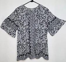 Max Studio London Top Shirt Blouse Plus Size 1X Sleeve Women's Black White