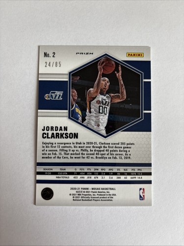 Panini Mosaic 2020-21 - Jordan Clarkson #2 azul Fast Break Prizm/85 - Imagen 2 de 2