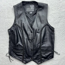 Bikers Dream Apparel Vest Mens Medium Black Leather Motorcycle Biker Laced