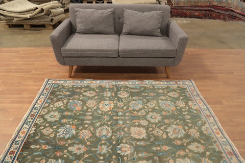 Green Floral Traditional Hand-knotted Accent Rug 4x7 Vintage Over-Dyed Carpet - Picture 3 of 14