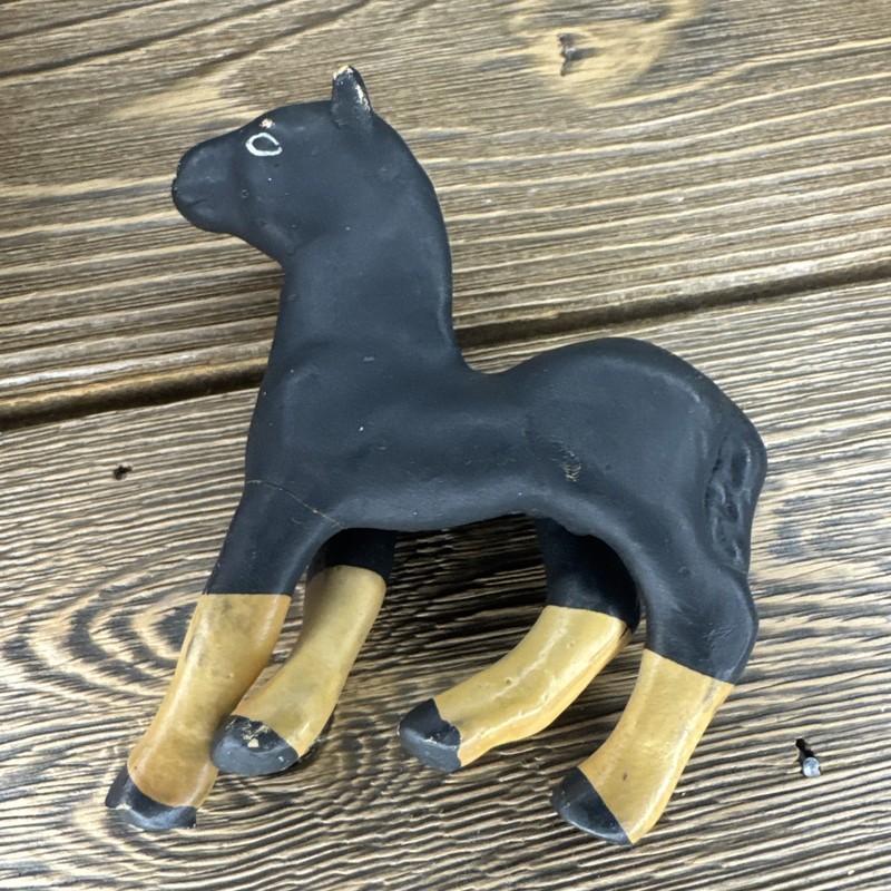 Vintage Papier-Mâché Prancing Horse Figurine Black Yellow Legs Folk Art Decor