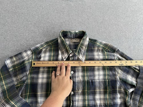 Vintage L.L Bean Flannel Button Shirt Men L Plaid Tartan Made IN USA Green 80s - Picture 6 of 12