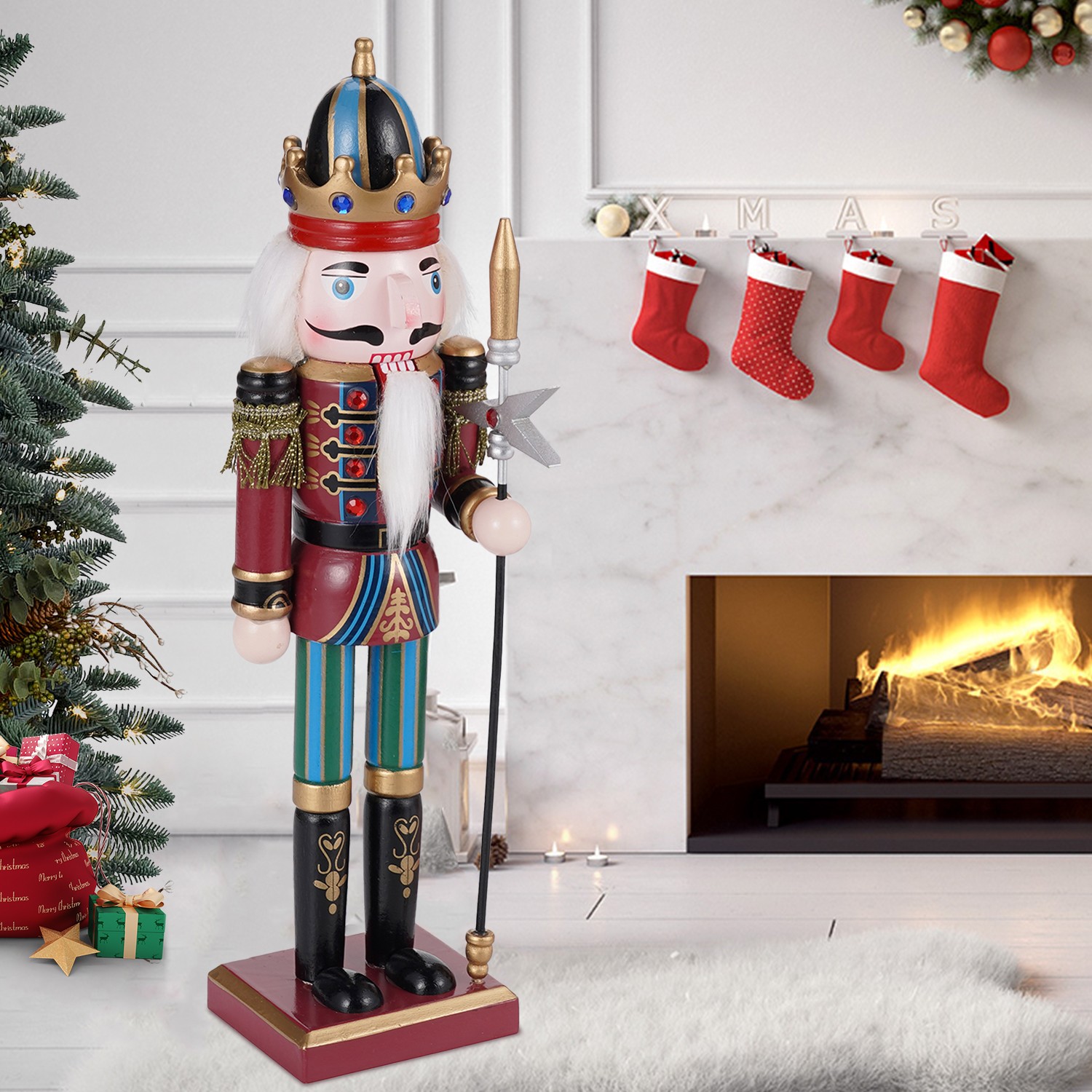 12'' Nutcracker Soldier Vintage Spear Wood Christmas Ornaments Decor Gift + Box