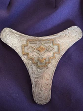 Vtg Sterling Silver Show Breast Collar "Y" Plate / Concho - Silver Mesa? Aztec 