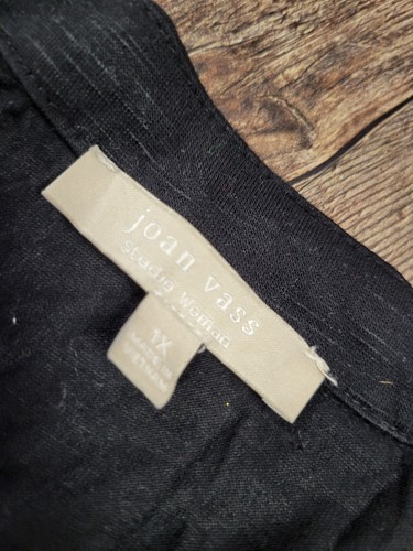 Joan Vass einfarbig schwarz dünn Stretch fließend Knopfleiste Bluse Shirt Plus Größe 1X - Bild 2 von 4