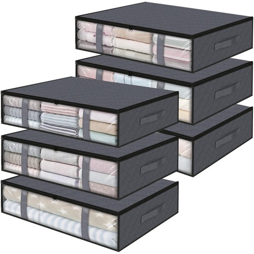 Contenedores de almacenamiento debajo de la cama, paquete de 6 bolsas de almacenamiento de tela plegables de 40L con transparente... - Imagen 1 de 7