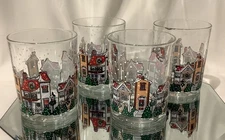 Luminarc D’Arques Dublin Christmas Low Ball Glasses Snowy Village - Set of 4