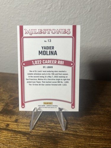 2025 Panini Donruss - Milestones Yadier Molina #13 Green Laser SP MINT🔥💥🔥💥 - Picture 2 of 2