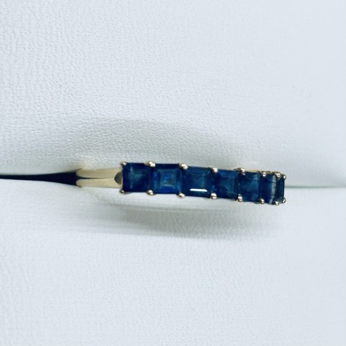 1/2Ct 14k Yellow Gold Princess Cut Lab-Created Blue Sapphire Wedding Ring Size 7 - Picture 3 of 8