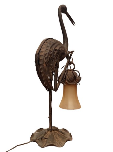 ANTIKE BELLOTO FEINSTE KUNST & HANDWERK SCHMIEDEEISERNER KRANICH STORCH REIHER FIGUR LAMPE - Bild 9 von 24