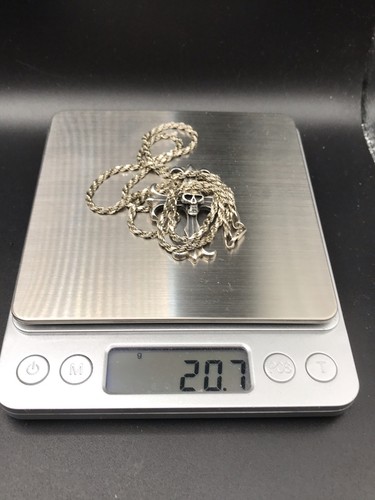 925 Sterling Silver Skull Cross Pendant Rope Chain Necklace Size 24” - Picture 6 of 12