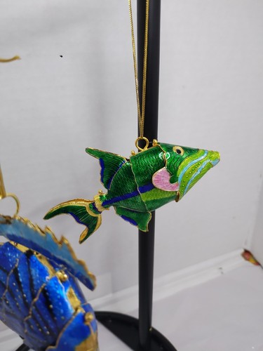 Sea Life Christmas Ornaments Cloisonne Enameled Articulated Crab Fish Set of 3 - Picture 5 of 15
