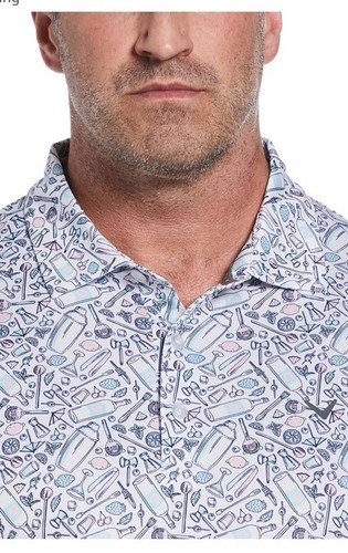 Polo de golf Callaway para hombre talla XXL blanco cóctel bebidas estampado geométrico NUEVO - Imagen 3 de 7