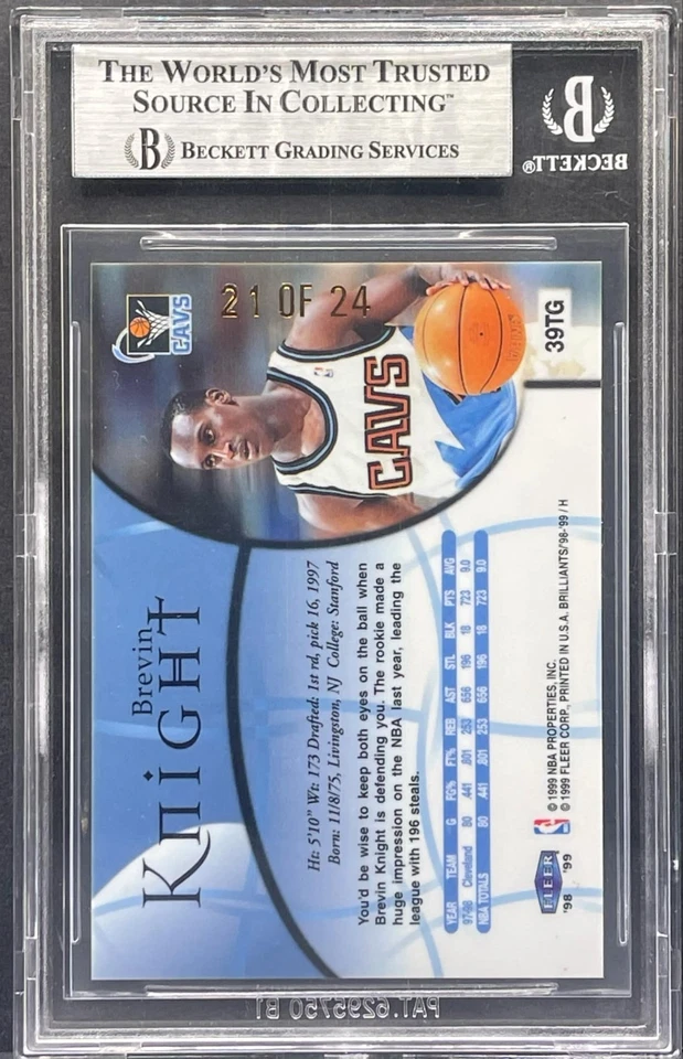 Fleer Brilliants 1998-99 oro 24 quilates #/24 Brevin Knight #39TG ORO 24KT BGS 7 Foto 2 de 2