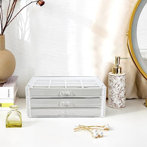 Earring Holder Organizer Jewelry Box with 3 Drawers, Acrylic Clear Earring - Picture 7 of 7
