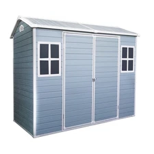 8X4ft Resin Outdoor Storage Shed with Floor and 2 Windows Grey