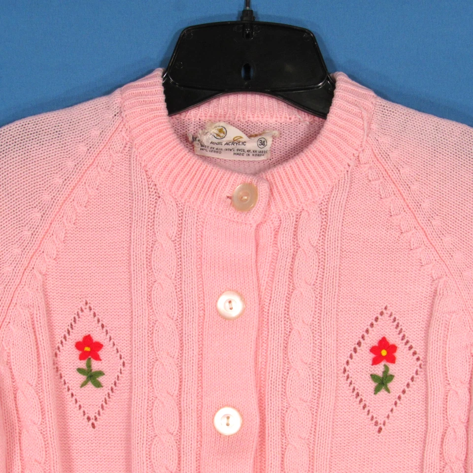 VTG JOYCE LANE Pink EMBROIDERED DETAIL Button-Up COTTAGECORE Sweater Cardigan 34 - Image 2 of 4