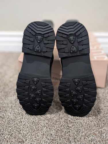 Size 7 Women's Just Fab Demi Buckle Black Caviar Zip Up Mid Calf Booties - Picture 7 of 8