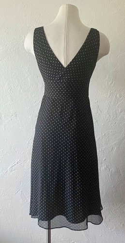 Vtg 90’s J.Crew Navy Blue Silk Chiffon Sofia Polka Dot Sleeveless Dress Sz 2P - Picture 7 of 7
