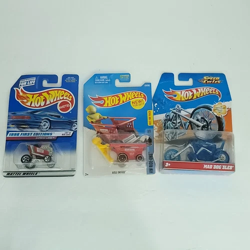 Lot of 3 Hot Wheels Mad Dog Sled HW Ride Ons Aisle Driver Express NEW Die Cast