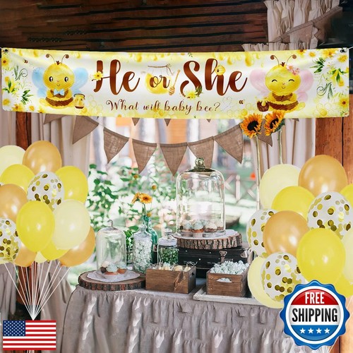Bee Themed Gender Reveal Decorations What Will Baby Bee Sign Banner Gender Re - Picture 5 of 5